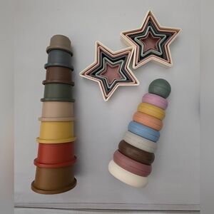 Mushie Toys - 3 pieces - Stacking Cups, Stacking Rings and Nesting Stars Toy